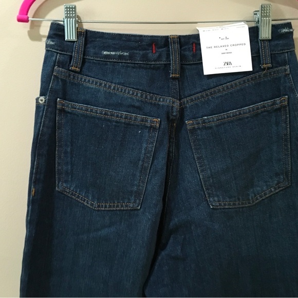 Zara jeans Signature Denim The Relaxed Cropped high waist women 4 - Picture 9 of 11